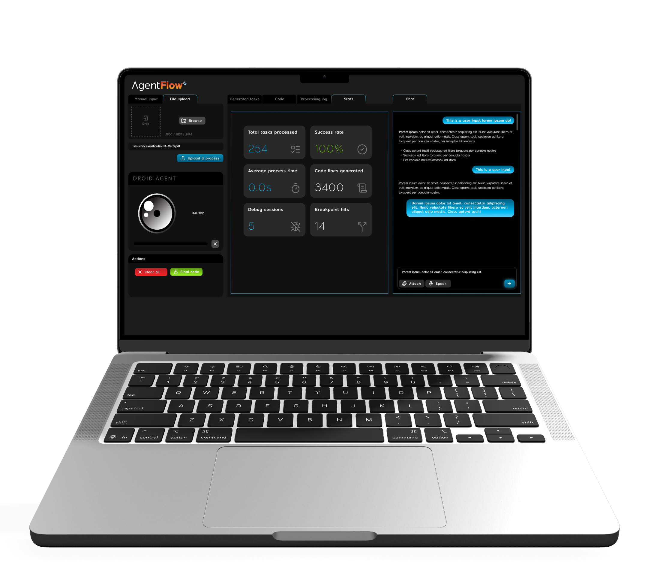 AgentFlow UI design on Macbook