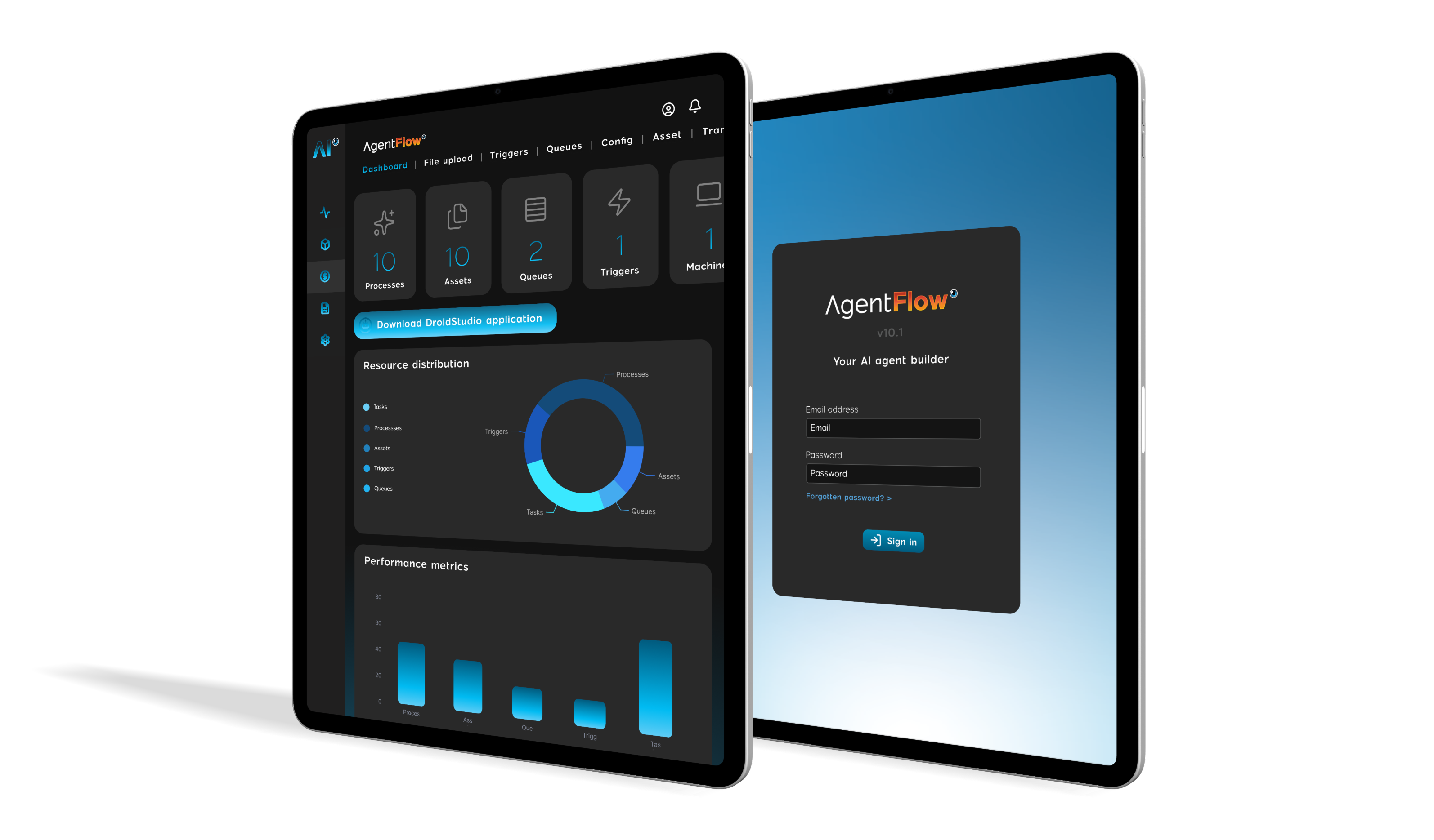 AgentFlow UI designs on iPad