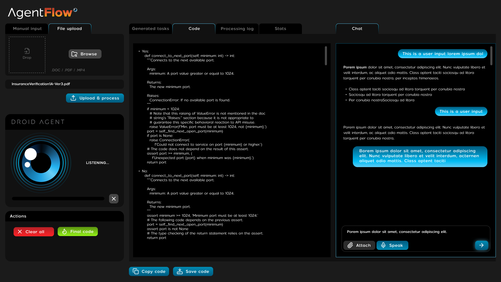 AgentFlow UI design