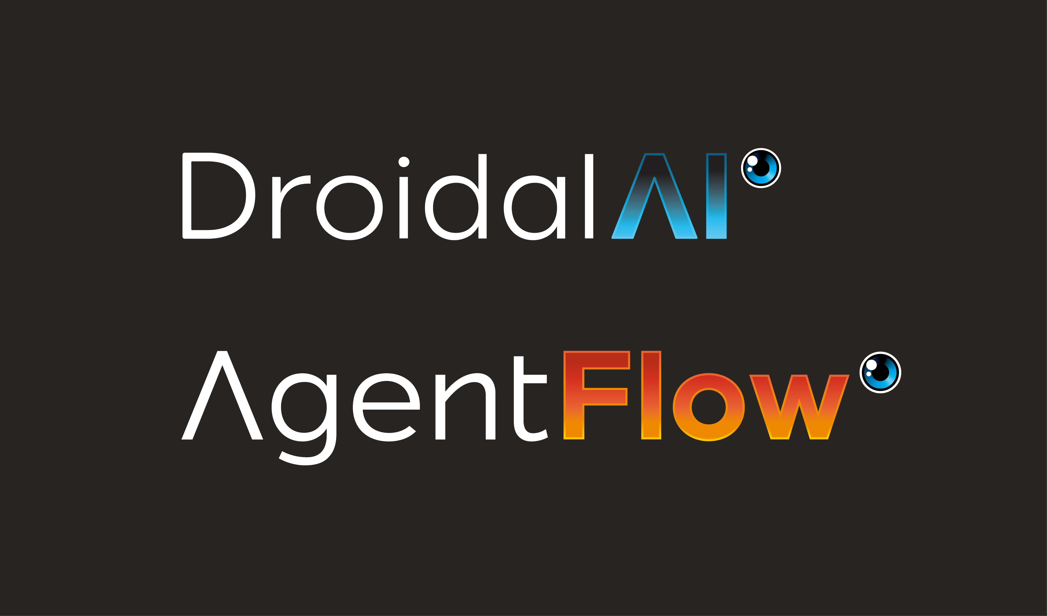 Droidal AI - product logos, reversed out