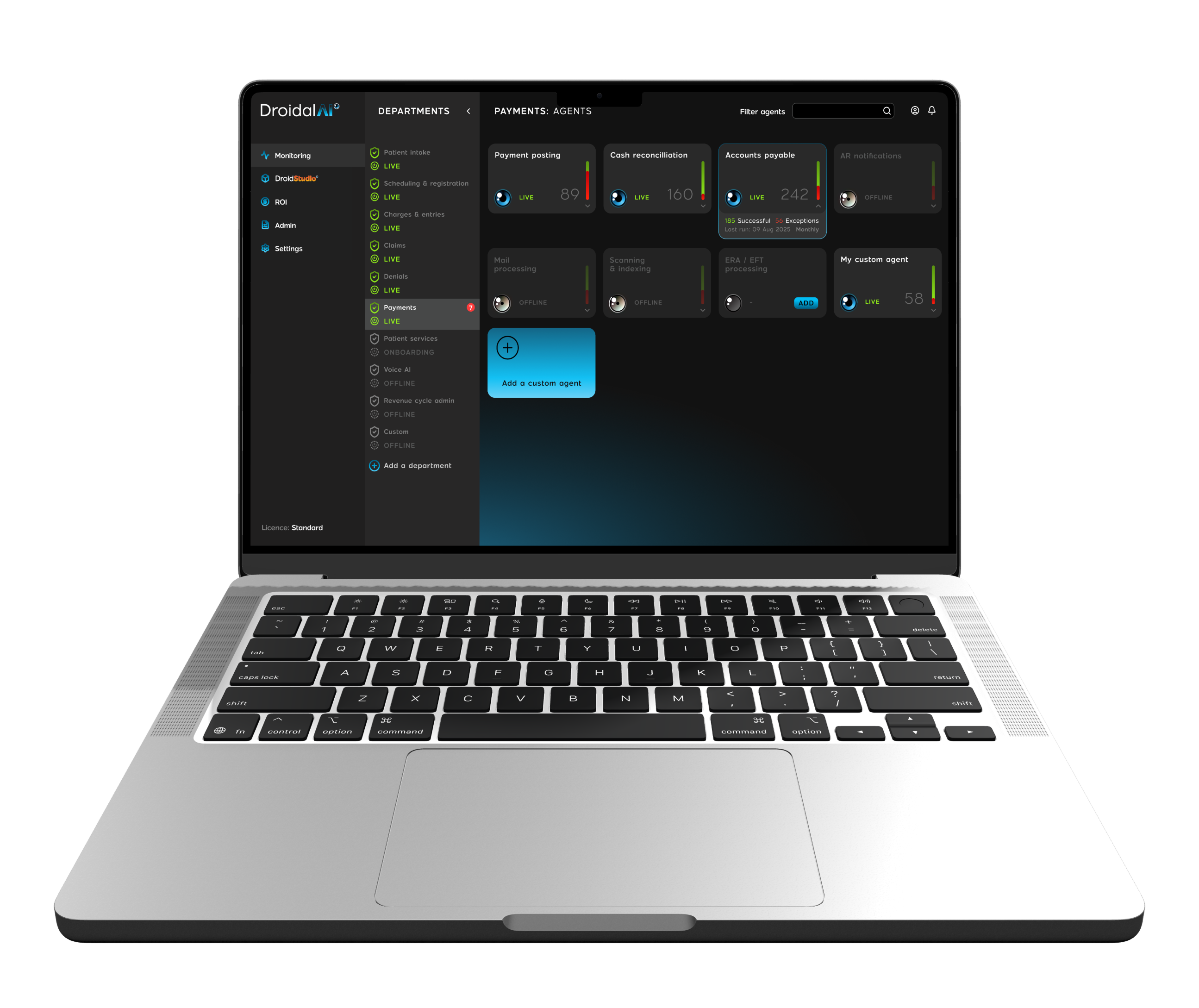 DroidalAI UI design on a MacBook
